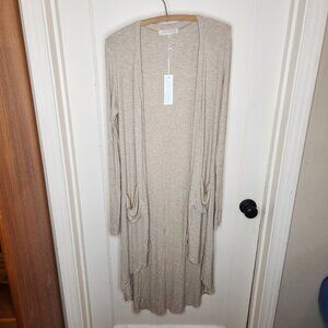 Joah Brown Womens Ribbed Open Front Duster Lightweight Cardigan One Size Camel